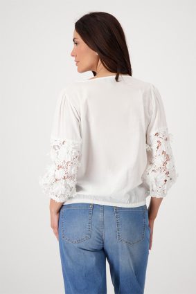 Monari Round Neck Blouse 3D Flowers Cream