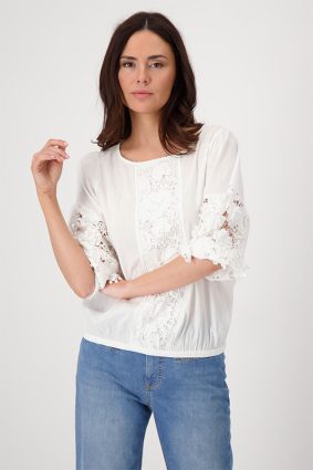 Monari Round Neck Blouse 3D Flowers Cream