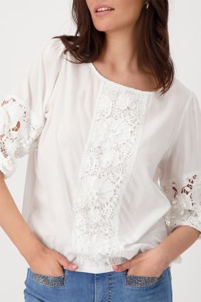 Monari Round Neck Blouse 3D Flowers Cream