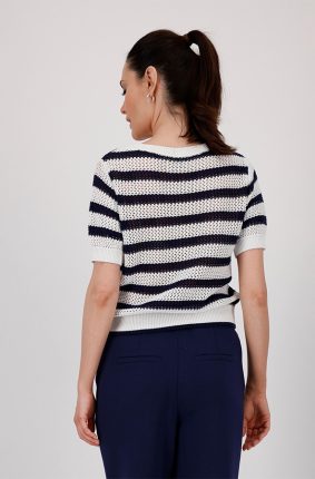 Monari Sweater Ajour Stripes Navy Blue