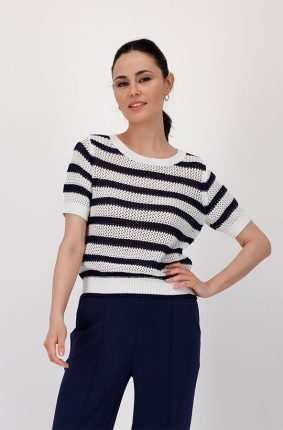 Monari Sweater Ajour Stripes Navy Blue