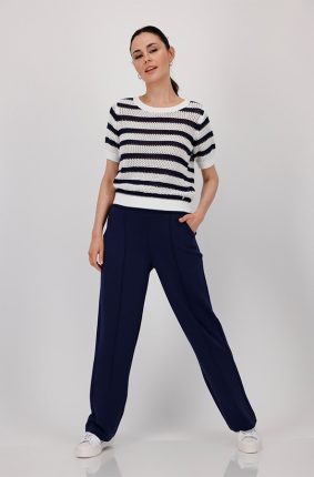 Monari Sweater Ajour Stripes Navy Blue