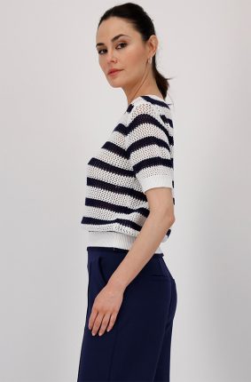 Monari Sweater Ajour Stripes Navy Blue