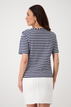Monari T-Shirt Pima Stripes Navy Blue