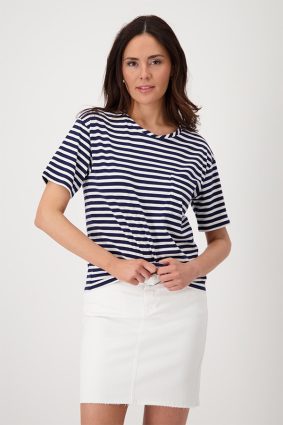Monari T-Shirt Pima Stripes Navy Blue