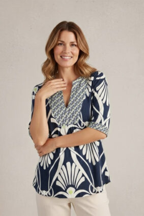 White Stuff Ash Linen Blend Top Navy