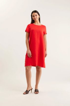 Alessandra Louie Mini Dress In Linen Red