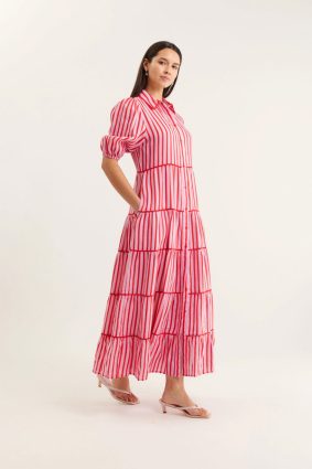 Alessandra Marlow Bretton Linen Dress Pink_Red