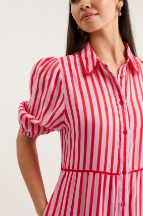 Alessandra Marlow Bretton Linen Dress Pink_Red