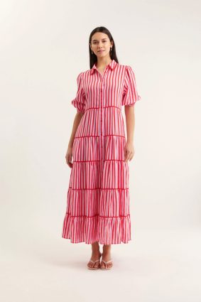 Alessandra Marlow Bretton Linen Dress Pink_Red