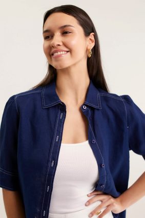 Alessandra Ruby Linen Shirt Navy