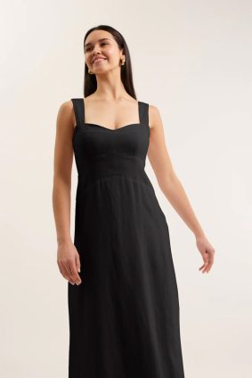 Alessandra Simmie Linen Dress Black