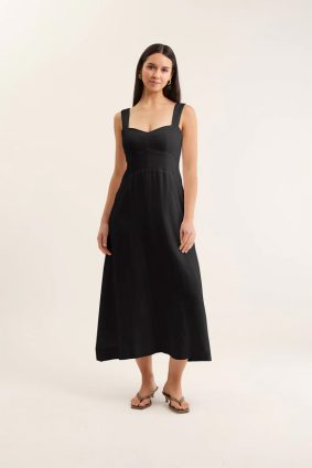 Alessandra Simmie Linen Dress Black