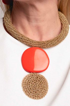 Hara Karamichali Helen Tube Discus Resin Necklace GoldOrangeresin
