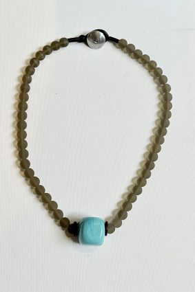 Jolly Venezia Stone Square Glass Large Necklace Lightblueshiney