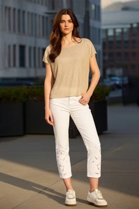 Monari R/N T-Shirt Sequins Allover Camel