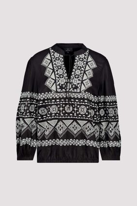 Monari Round Neck Blouse Embroidery Black