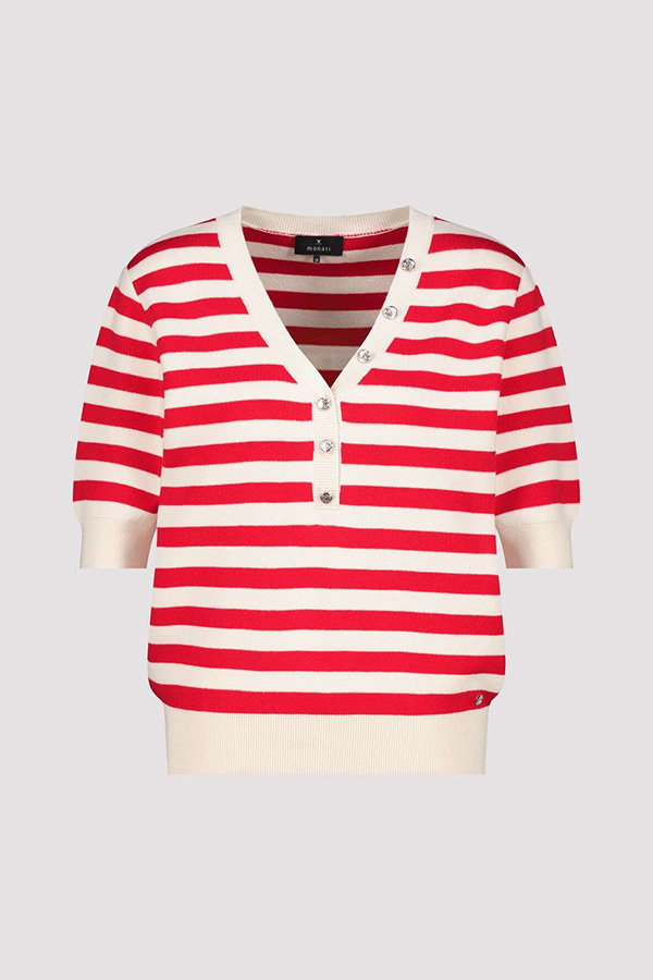 Monari V Neck Pullover Stripes Red