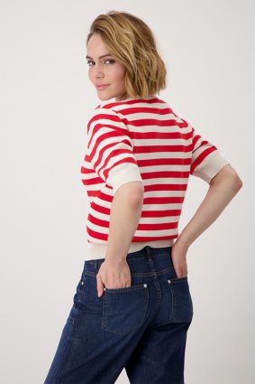 Monari V Neck Pullover Stripes Red