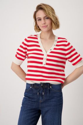 Monari V Neck Pullover Stripes Red