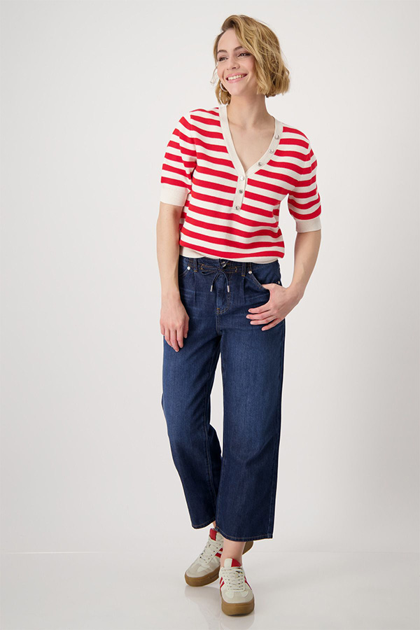 Monari V Neck Pullover Stripes Red