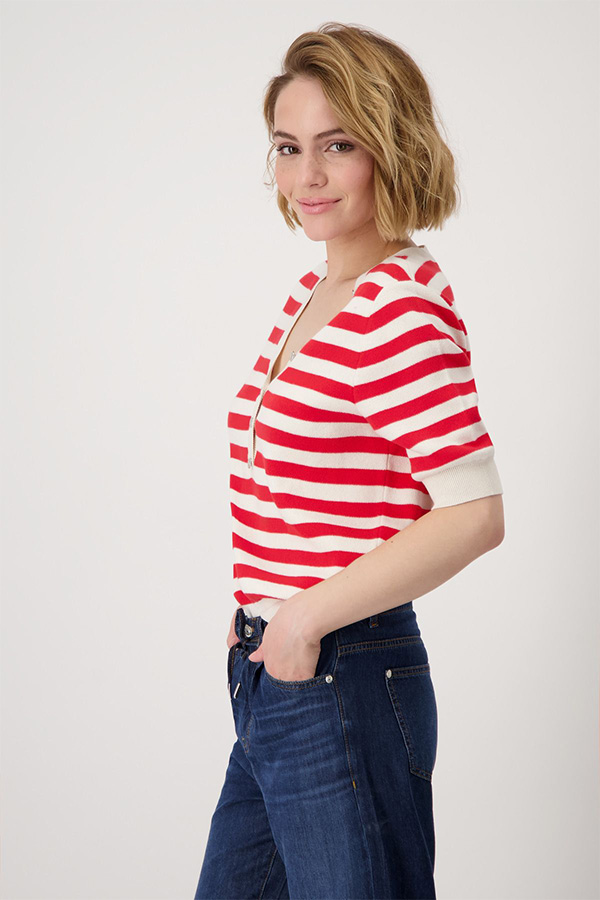 Monari V Neck Pullover Stripes Red
