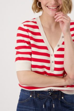 Monari V Neck Pullover Stripes Red