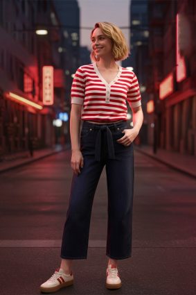 Monari V Neck Pullover Stripes Red