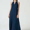 Surkana Long Sleeveless Dress with Front Slit Navy Blue