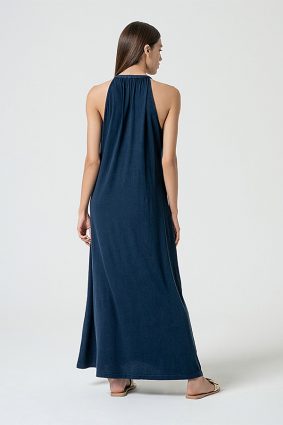 Surkana Long Sleeveless Dress with Front Slit Navy Blue