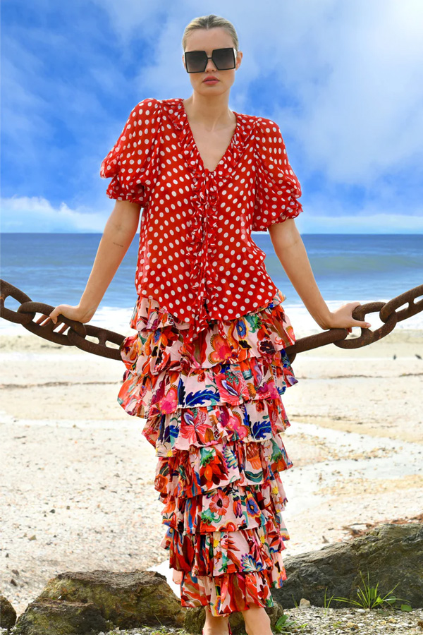 Trelise Cooper Ruffle My Love Blouse Red_White