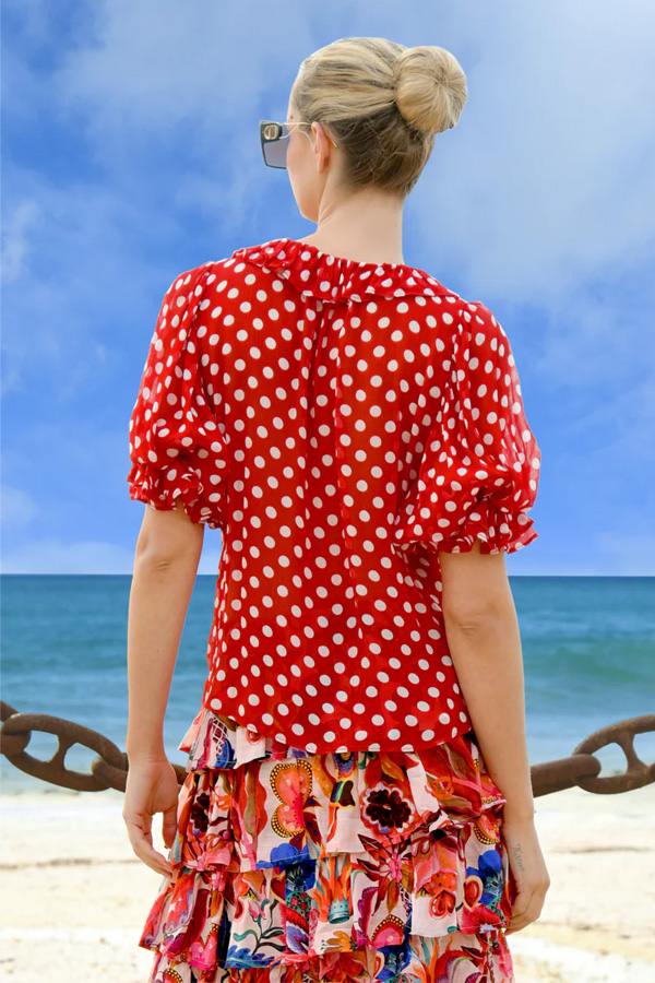 Trelise Cooper Ruffle My Love Blouse Red_White