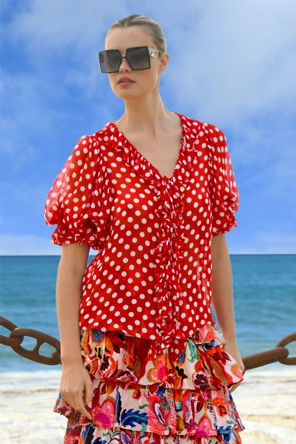 Trelise Cooper Ruffle My Love Blouse Red_White