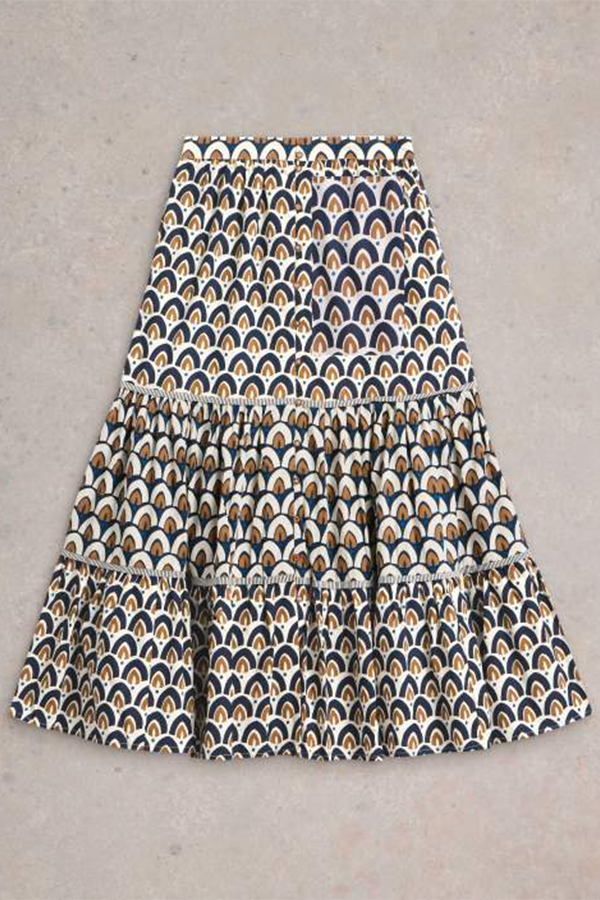 White Stuff Ariel Mix Print Midi Skirt Navy PR