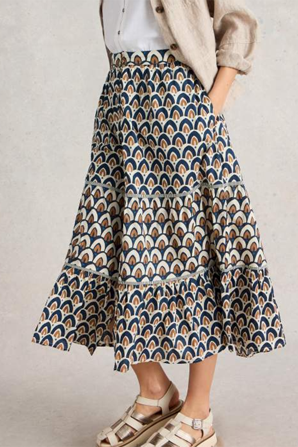 White Stuff Ariel Mix Print Midi Skirt Navy PR