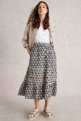 White Stuff Ariel Mix Print Midi Skirt Navy PR