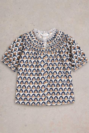 White Stuff Ariel Mix Print Top Navy PR