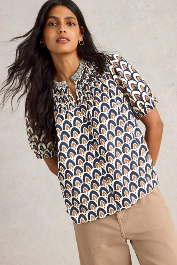 White Stuff Ariel Mix Print Top Navy PR