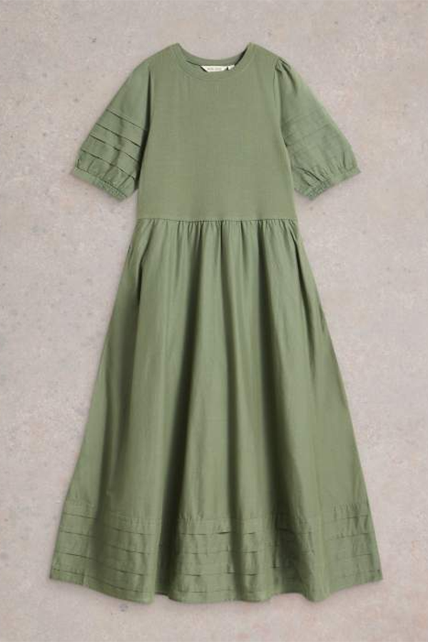 White Stuff Claudia Fabric Mix Dress Dus Green