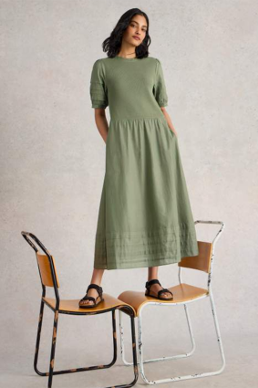 White Stuff Claudia Fabric Mix Dress Dus Green