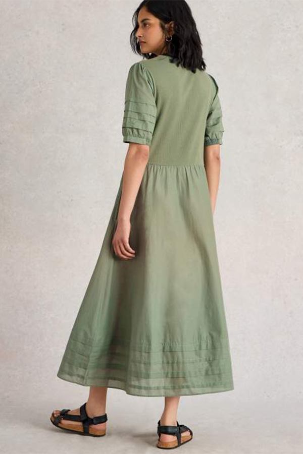 White Stuff Claudia Fabric Mix Dress Dus Green