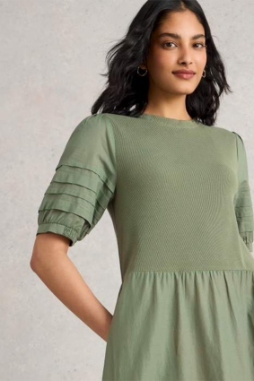 White Stuff Claudia Fabric Mix Dress Dus Green