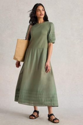 White Stuff Claudia Fabric Mix Dress Dus Green