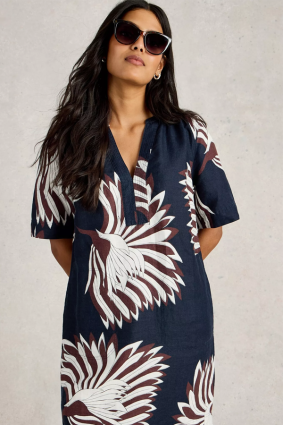 White Stuff June Linen Dress Navy PR