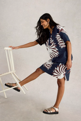 White Stuff June Linen Dress Navy PR
