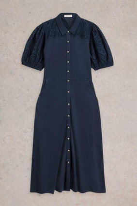 White Stuff Rua Broderie Shirt Dress Dark Navy