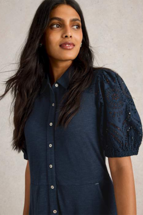 White Stuff Rua Broderie Shirt Dress Dark Navy