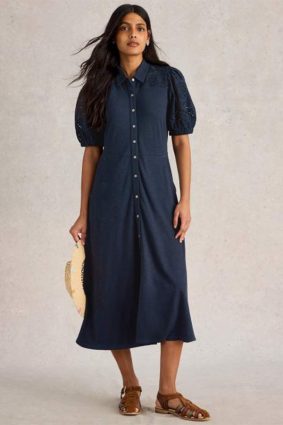 White Stuff Rua Broderie Shirt Dress Dark Navy