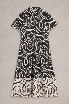 White Stuff Rua Jersey Shirt Dress Black Print