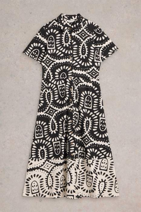 White Stuff Rua Jersey Shirt Dress Black Print